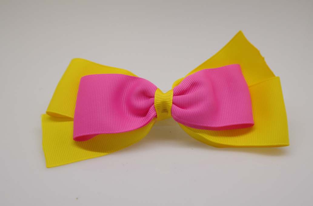 Emma inspired hair Bow with colors  Daffodil Yellow, Shacking Pink